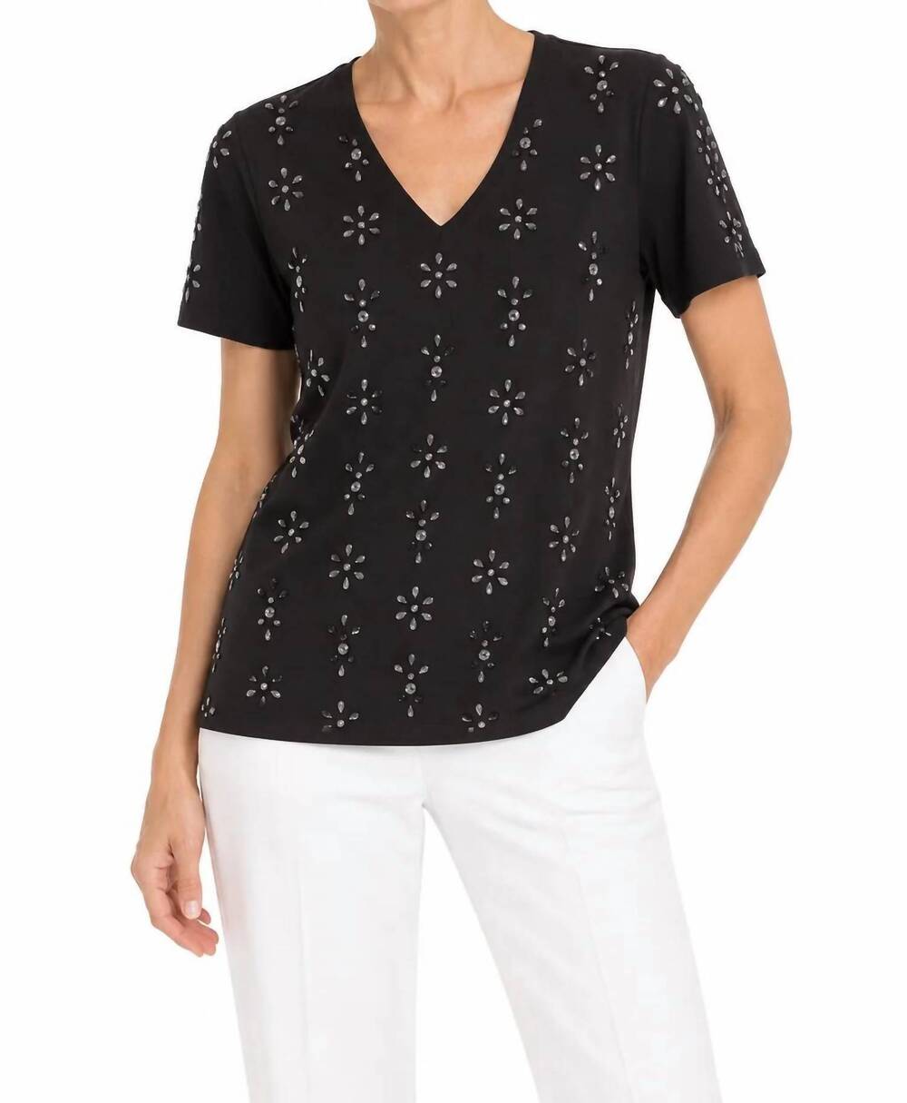 NEW LEO & UGO floral energy v-neck tee in black